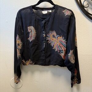 Vtg 90s Boho‎ Paisley Rayon Blouse Y2K India Top Festival Hippie Medium